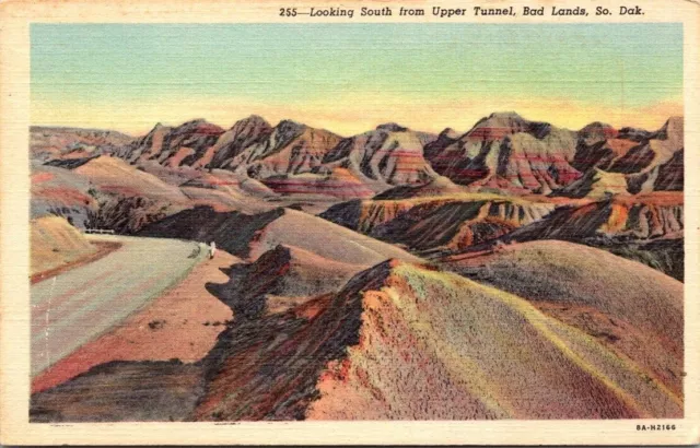 Looking South from Upper Tunnel Badlands South Dakota Vintage Linen Postcard B3