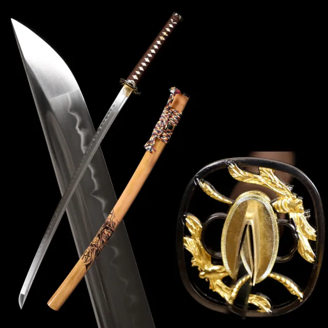 Katana T-10 Steel Clay Tempered Full Tang Samurai Sword Sharp Real Hamon
