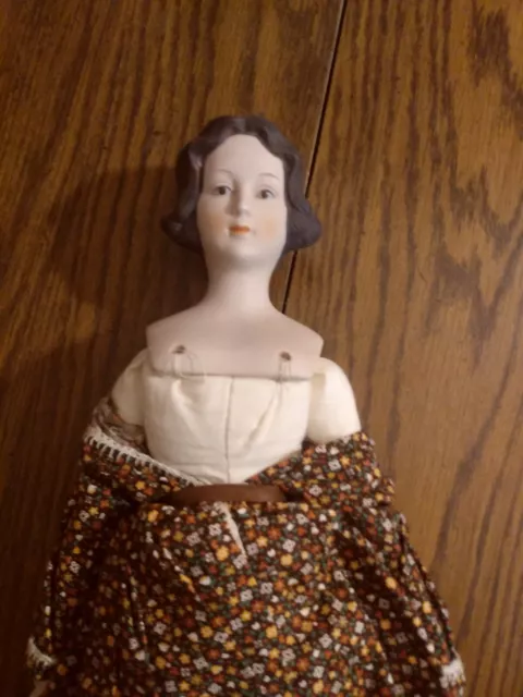 Bisque Porcelain Doll Cloth Soft Body Brown Hair Victorian Vtg Antique