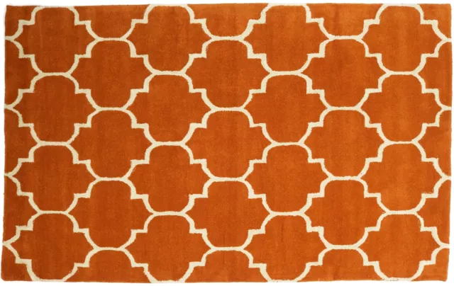 Handmade Carpet 160x230 100x150 Orange with Ornaments from Wool & Modern