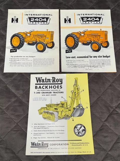 Lot of 3 Vintage International Harvester 2404 Tractor Brochure Farming Wain-Roy