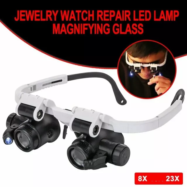 Headband Magnifier Magnifying Glass With LED Light Loupe Jeweler Watch Repair AU