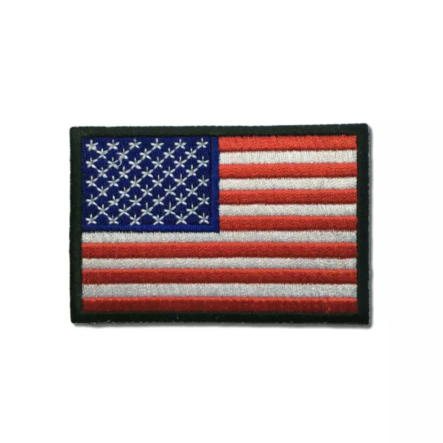 Embroidered 3" American US Flag Black Border Sew or Iron on Patch Biker Patch