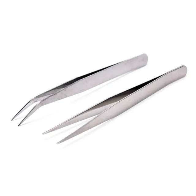 2pcs Stainless Steel Straight Elbow Tweezers Patchwork Hook Pick-up Makeup To CW