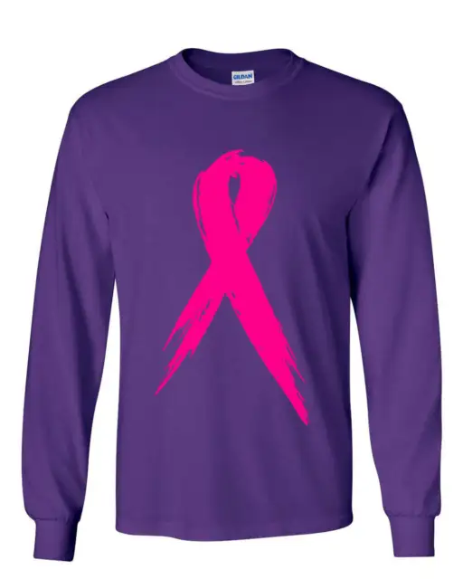 Pink Ribbon Breast Cancer Awareness Long Sleeve T-Shirt Hope Fight Survivor Tee