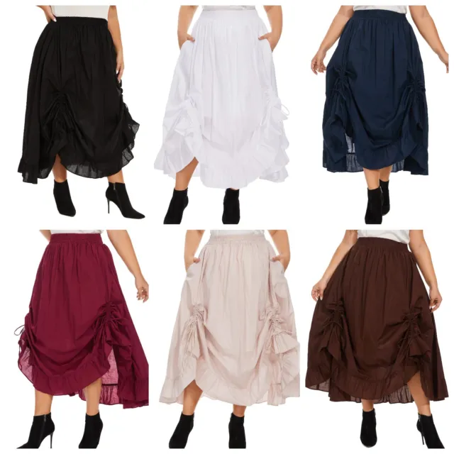 Women Cotton BOHO Gypsy Long Maxi Victorian Renaissance Plus Size Flare Skirt