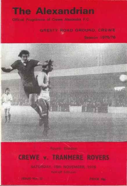 Football Programme CREWE ALEXANDRA v TRANMERE ROVERS Nov 1975