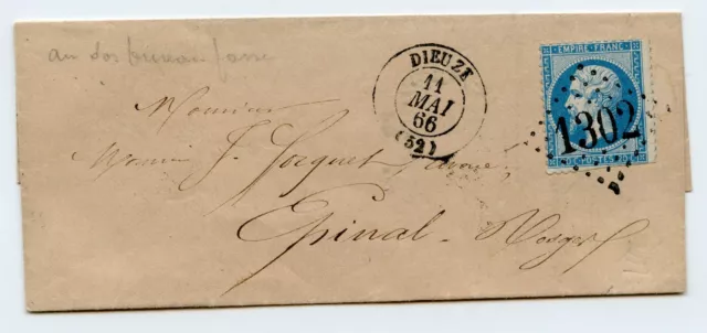 LETTRE N°22 CAD 1866 DIEUZE MEURTHE GC 1302 à EPINAL