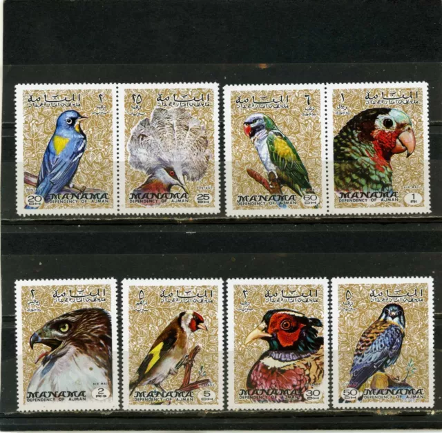 Manama 1972 Fauna Birds Set Of 8 Stamps Mnh