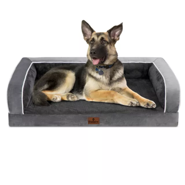 Dark Gray Orthopedic Dog Bed Memory Foam Bolster Soft Pet Couch for X-Large Dogs