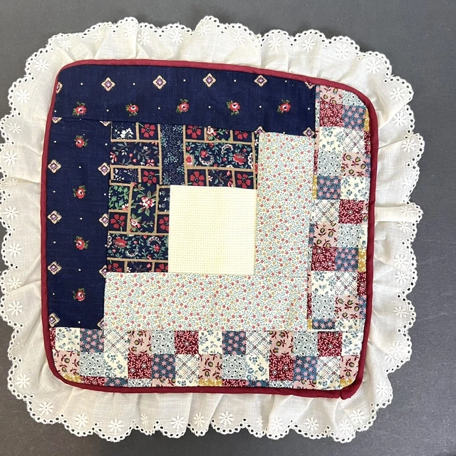 Top de almohada punto de cruz y cabina de troncos edredón azul borgoña personícelo artesanal