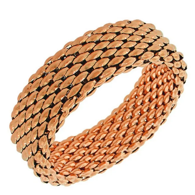 Stainless Steel Rose Gold-Tone Mesh Wide Stretch Womens Bangle Bracelet