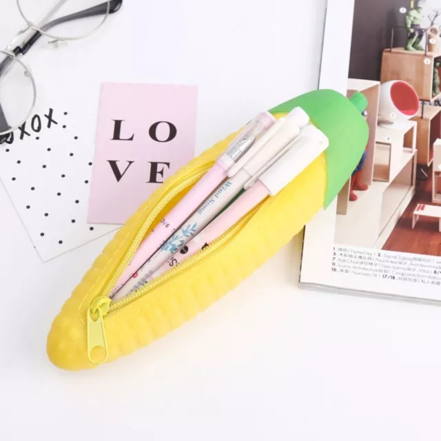 Large Capacity Silicone Pencil Case Corn Shape Square Pen Bag