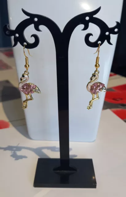 Boucles D'oreilles Flamand Roses Strass  ! Neuve !