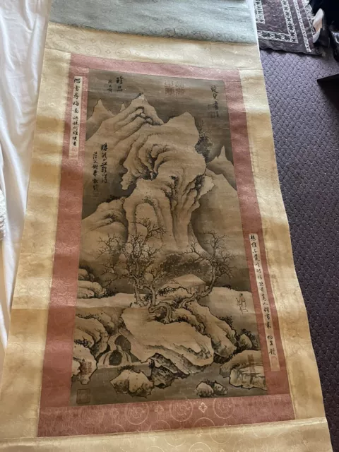 Antique Chinese Vertical Silk Scroll painting 80+26’ landscape 2