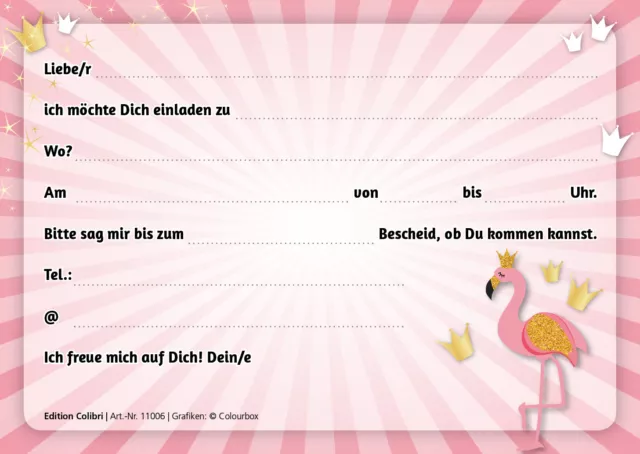 FLAMINGO-PRINZESSIN Einladungskarten Kindergeburtstag Mädchen 2