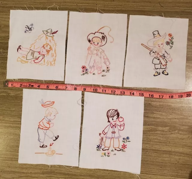 5 Hand Embroidered Panels 6" x 8" A66