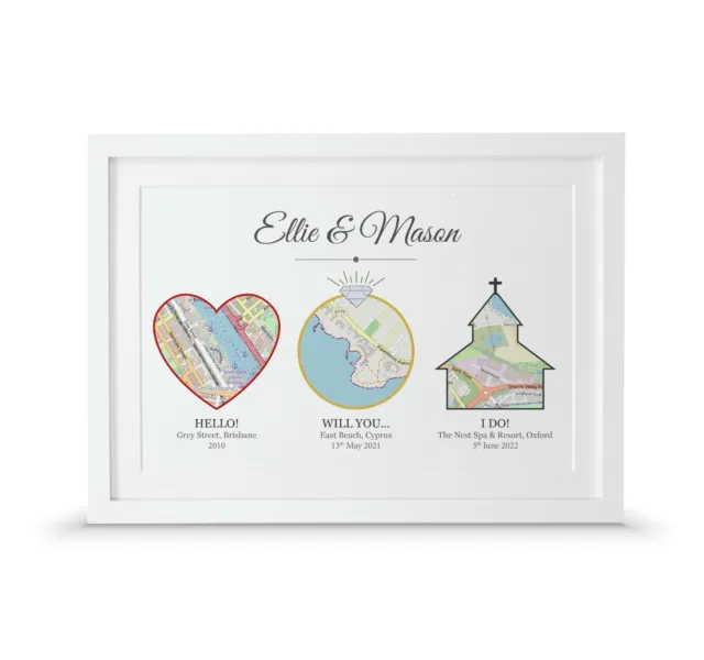 Met engaged married map print | Personalised wedding gift | Paper anniversary