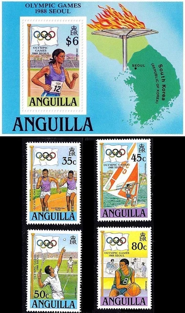 ANGUILLA 1988 SEOUL KOREA OLYMPICS stamps + S/s MNH SPORTS, BASKETBALL