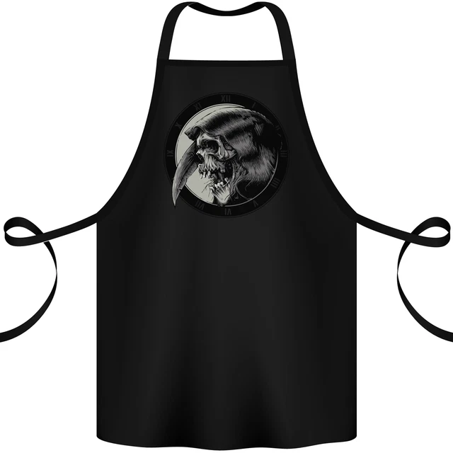 Grim Reaper Orologio Teschio Biker Gotico Demone Cotone Grembiule 100% Biologico