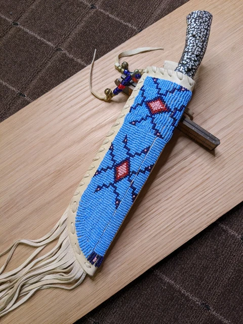 Herder Bowie With beautiful Beaded Sheath, Oglala Sioux artist K.D. Fast Horse