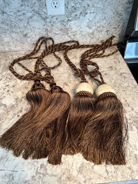 Two Pairs Of Burgundy And Gold Curtain Tiebacks