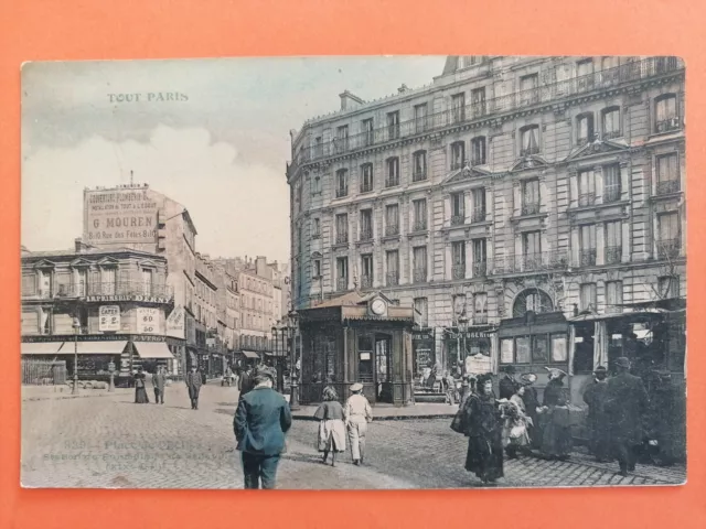 CP Ancienne PARIS Place de l'Eglise Station du FUNICULAIRE de BELLEVILLE Animés