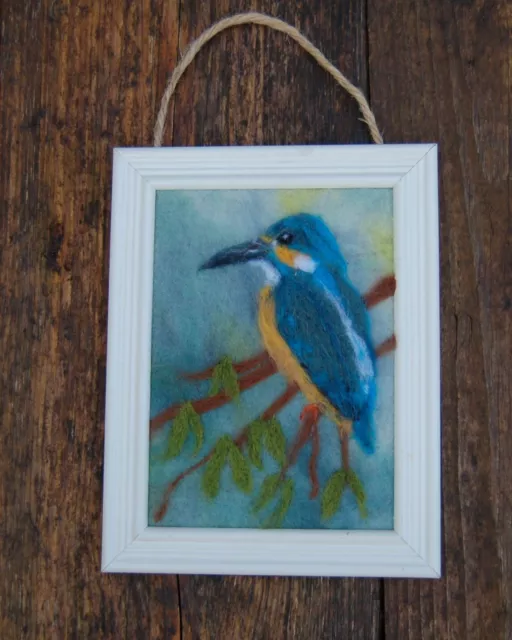 Textile Art Kingfisher picture, Needle Felted Wool,  wall art, fibre art,