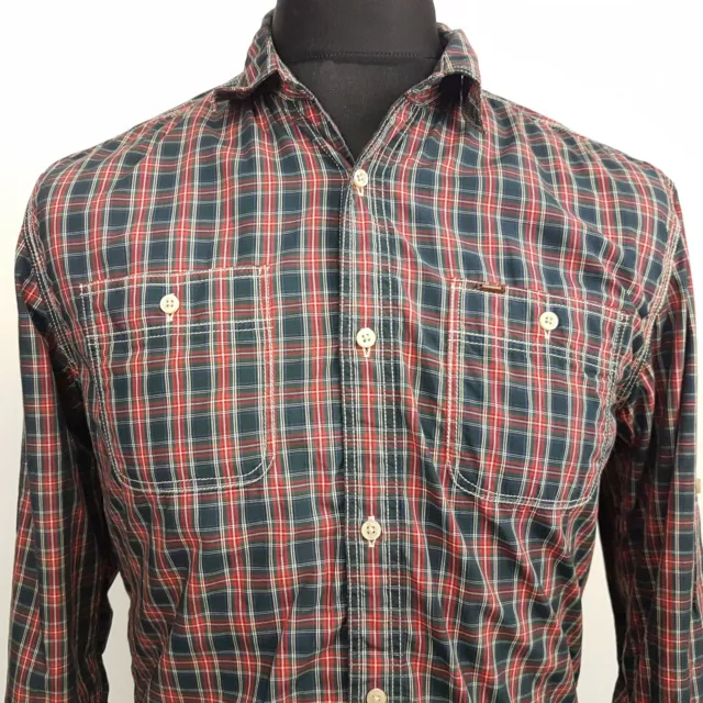 Scotch & Soda Shirt MEDIUM Slim Snug Long Sleeve Check Plaid Tartan Cotton Mens
