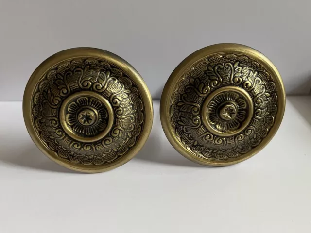 Antique Victorian Brass Curtain Drapery Tie Holdback Medallion Knobs 4" Set of 2