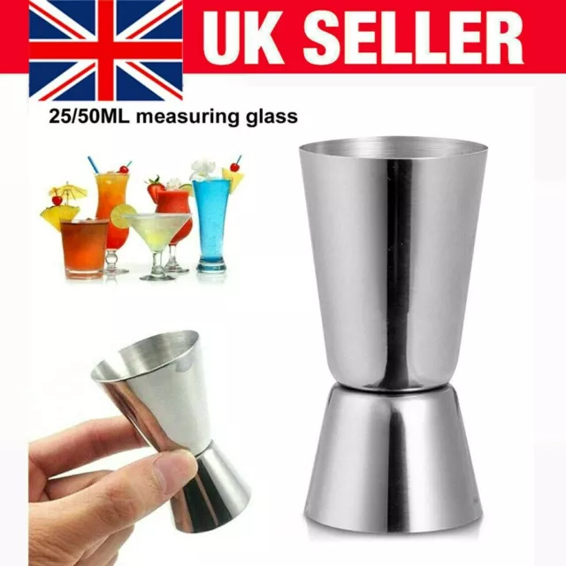 Cocktail Jigger Dual Spirit Steel Measure Cup Shots Gin Rum Bar Pub Jug 25/50ml