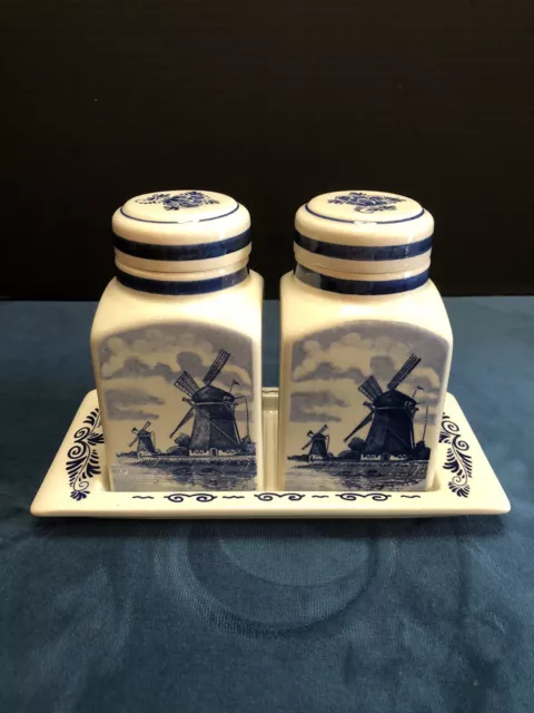 Delft Blue Holland Tea Caddy Jars With Under-Plate Hand Painted 2