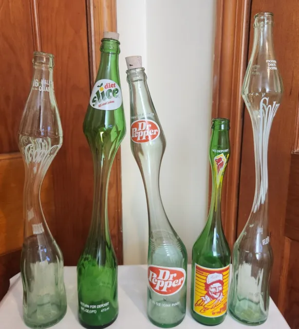 Stretched Glass Bottles VTG (Coke, Dale Earnhardt Sun Drop, Dr. Pepper, Slice)