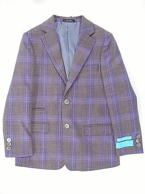 Boys T.O. Collection Gray & Blue Plaid Sport Coat Slim & Husky Sizes 5 - 18
