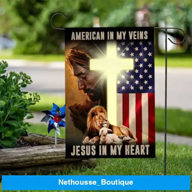 Lion Of Judah American In My Veins Jesus In My Heart Flag Garden Flag