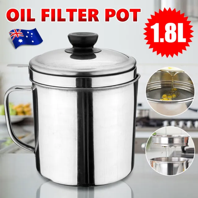 Oil Filter Pot Soup Container Leakproof Grease Strainer Separator 1.8L Storage