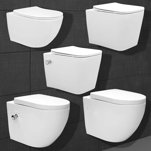 LuxeBath Wand Hänge WC Spülrandlos Mit Bidet-Funktion Schwarz Matt Kurz 49cm