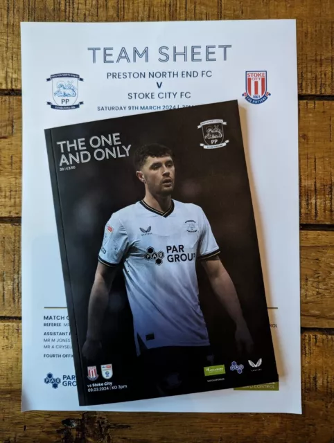 Preston North End v Stoke City 09.03.24 9th March 2024 Programme 1