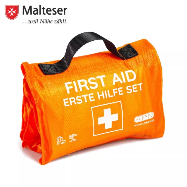 FLEXEO Erste Hilfe Set "Explorer" - Rolle Tasche - Notfallset Outdoor - orange