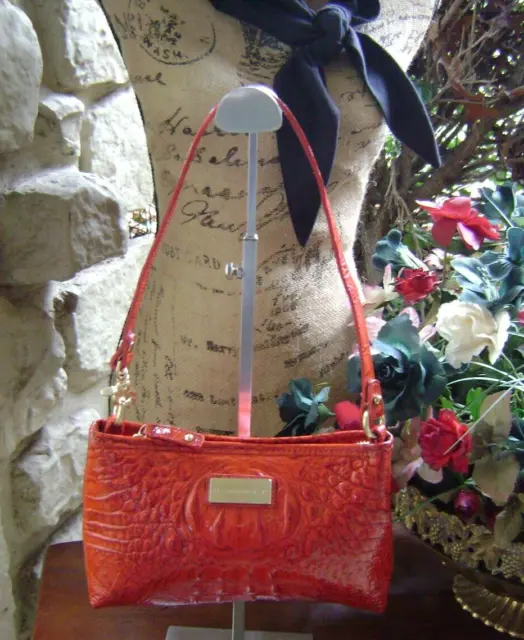 Brahmin EUC Bright Red Glossy Melbourne Croc Embossed Leather Shoulder Bag