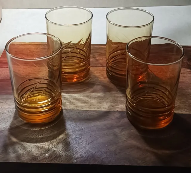 Vintage Libbey Amber Honey Juice Glasses Gold Yellow Barware 4"