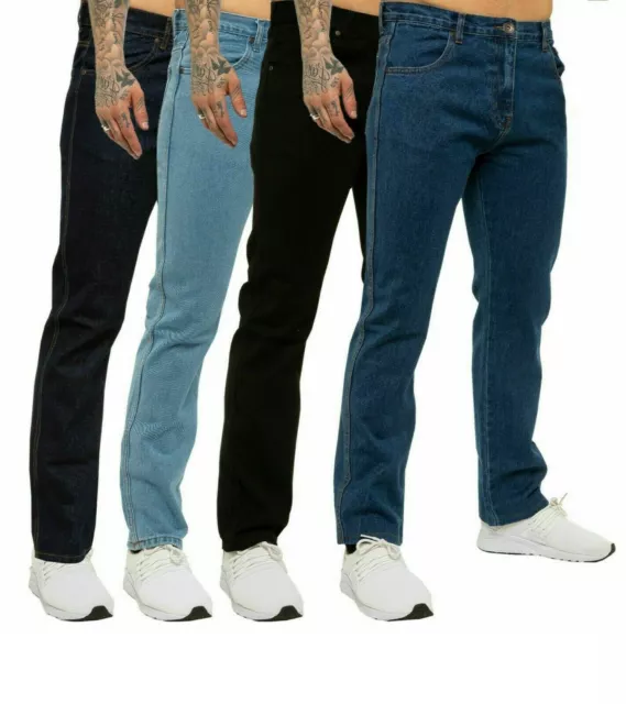 New Mens Straight Leg Basic Heavy Work Jeans Denim Pants All Waist Big Sizes UK