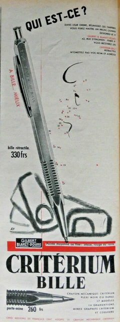 Publicité De Presse 1956 Crayon Criterium Bille - Gilbert Blanzy-Poure