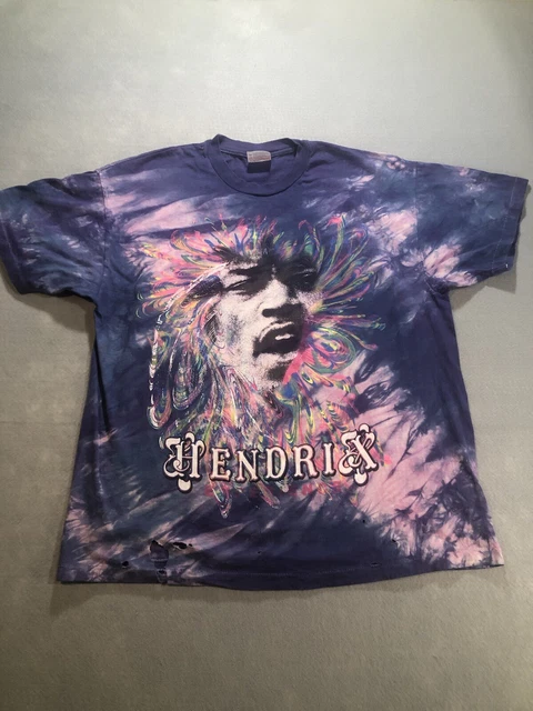 T-shirt Vintage Hanes Beefy Jimi Hendrix - Tie Dye Rose - Taille L - Années 80