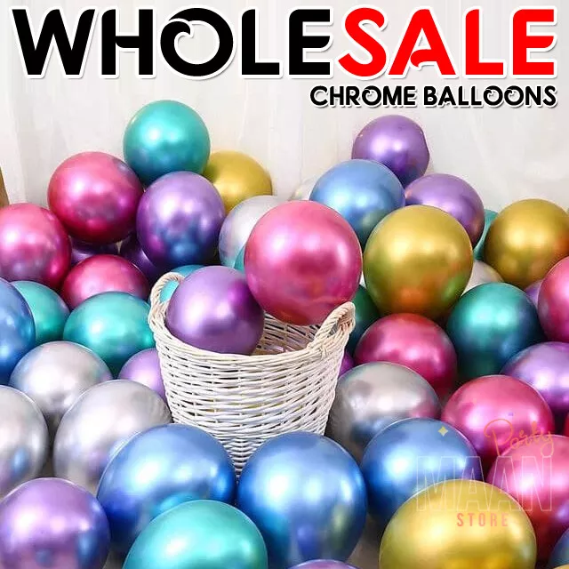 5" 10" 12" CHROME BALLOONS METALLIC LATEX PEARL Helium Baloons Birthday Party UK