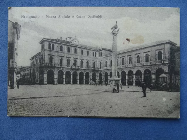 Antica Cartolina Arzignano-Vicenza-Piazza Statuto E Corso Garibaldi-Viaggiata