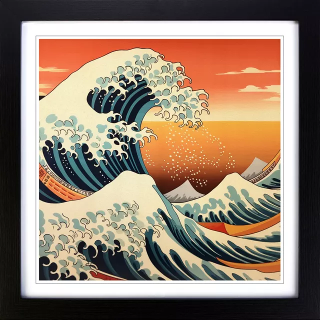 Japanese Wave Mid-Century Wall Art Print Framed Canvas Picture Poster Decor