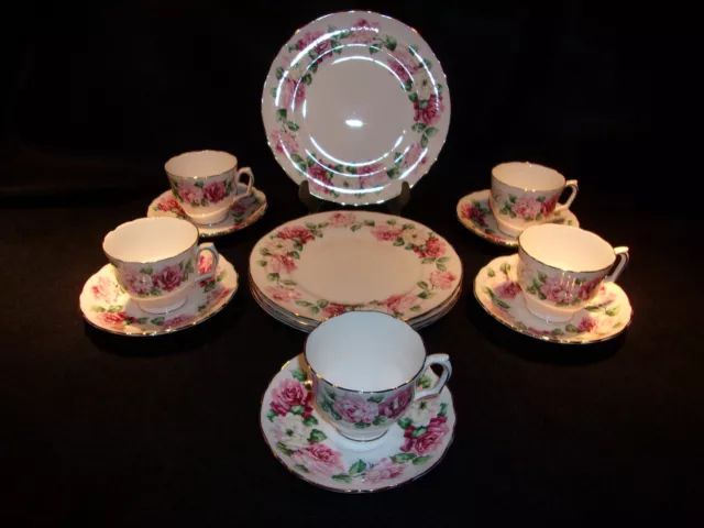 Vintage Crown Staffordshire Bone China Trinity Rose Tea Luncheon Set 14 Pcs