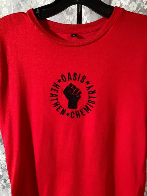 Oasis T-Shirt Vintage 2000s Y2K 2002 Heathen Chemistry Red Britpop Ladies Size L