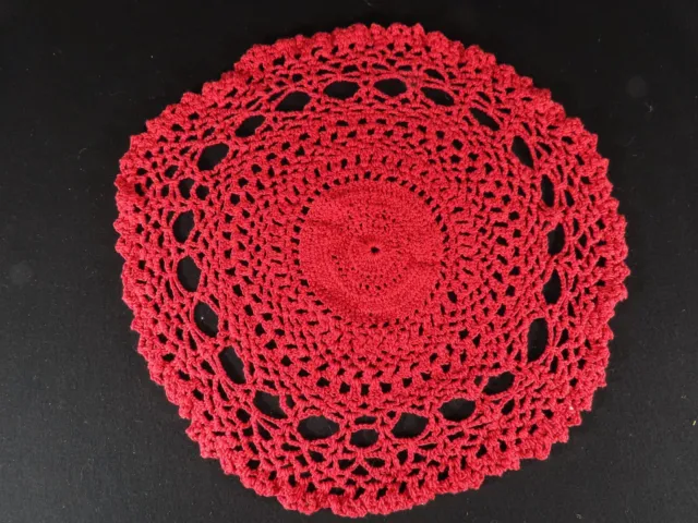 Vintage Hand Crochet Christmas Doily 12" Red B9124